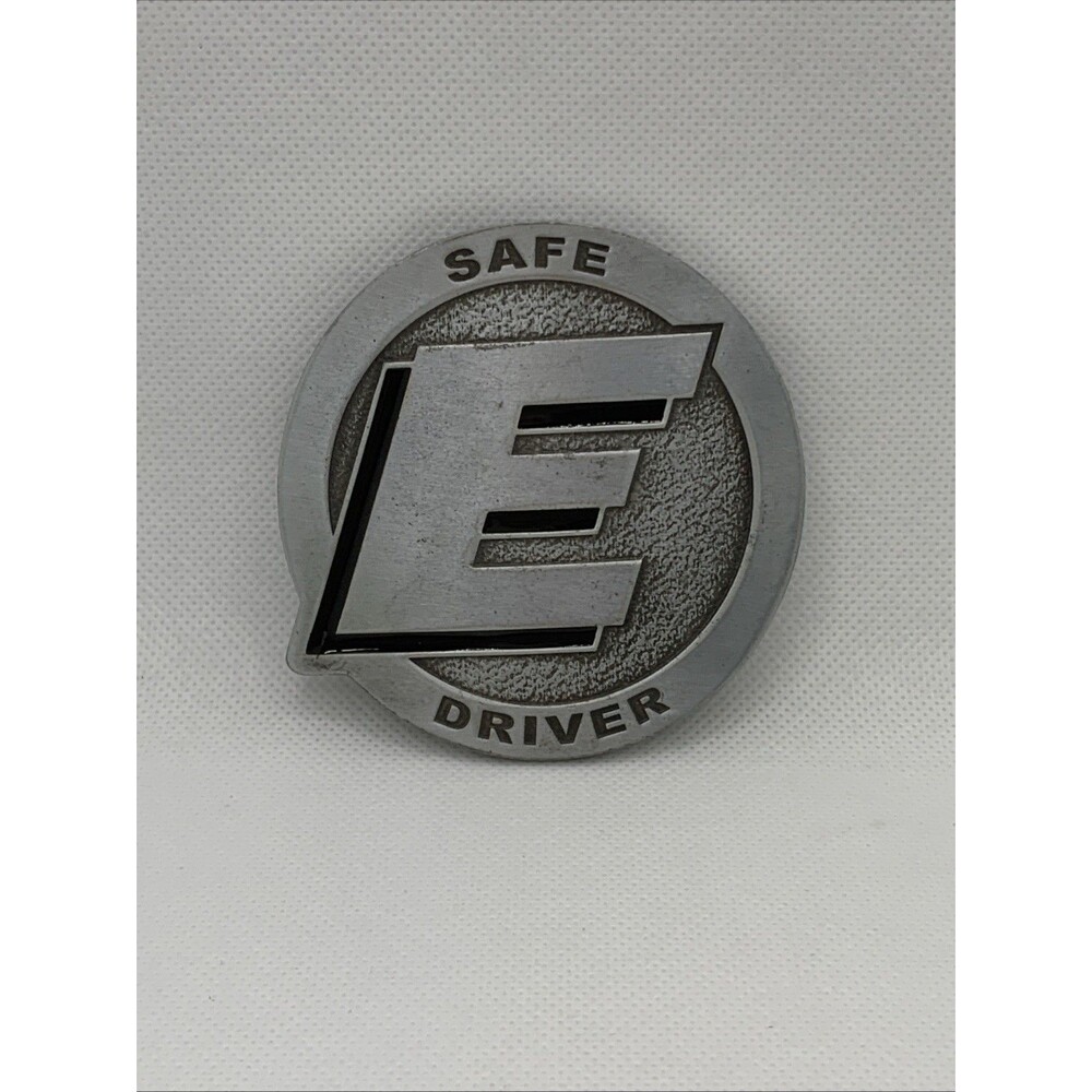 Vintage Metal Belt Buckle 3" Round Safe Driver E  EUC